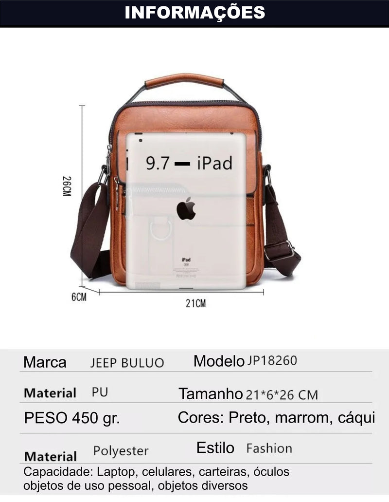 BOLSA MASCULINA DE COURO TIRA COLO- JEEP BULUO