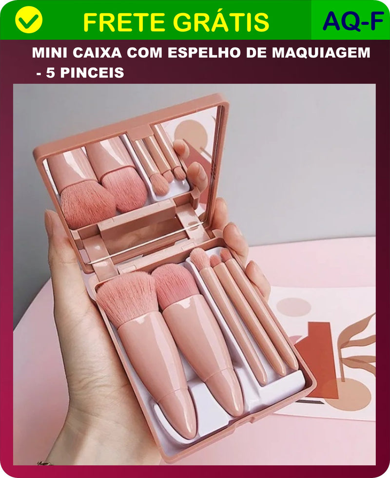 MINI CAIXA COM ESPELHO DE MAQUIAGEM COM 5 PINCEIS