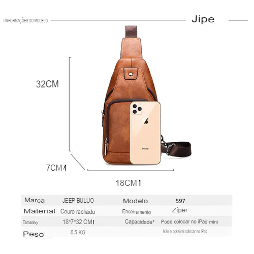 BOLSA MASCULINA TRANSVERSAL DE COURO - JEEP BULUO