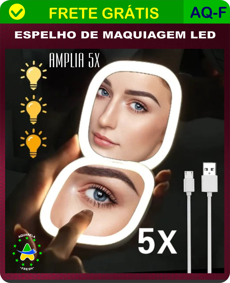 MINI ESPELHO DE MAQUIAGEM LED - AMPLIA 5X