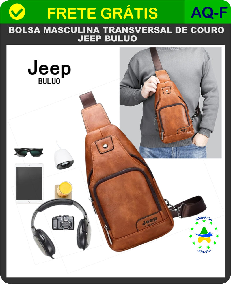 BOLSA MASCULINA TRANSVERSAL DE COURO - JEEP BULUO