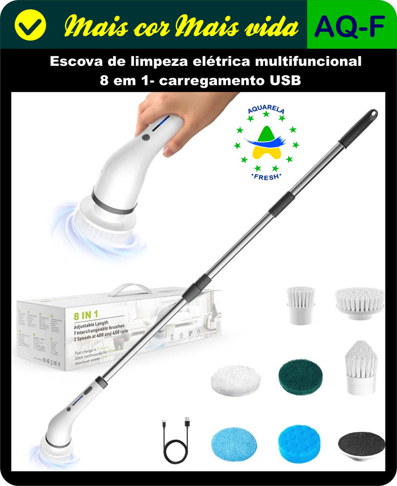 Escova de limpeza domestica elétrica multifuncional  8 em 1, carregamento USB